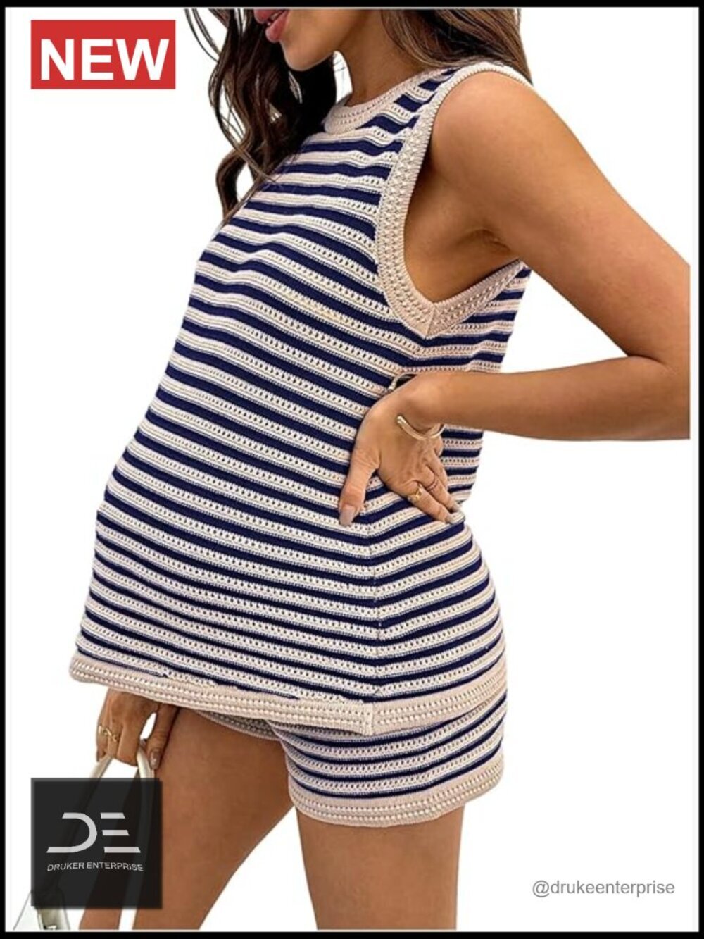 Maternity 2 Piece Outfit Striped Knit Tank Top and Shorts Loungewear Mama